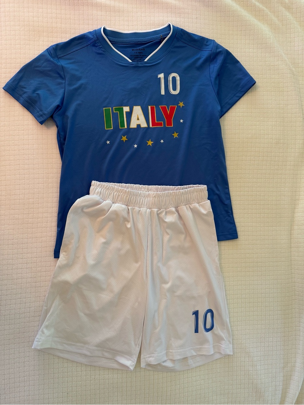 MUDJEAN Unisex Italy Soccer Jersey with White Shorts  (7-8 Years)